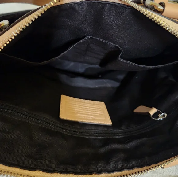 Coach Peyton Tan And Black Patent Leather Satchel with Quilted Design - Picture 10 of 11